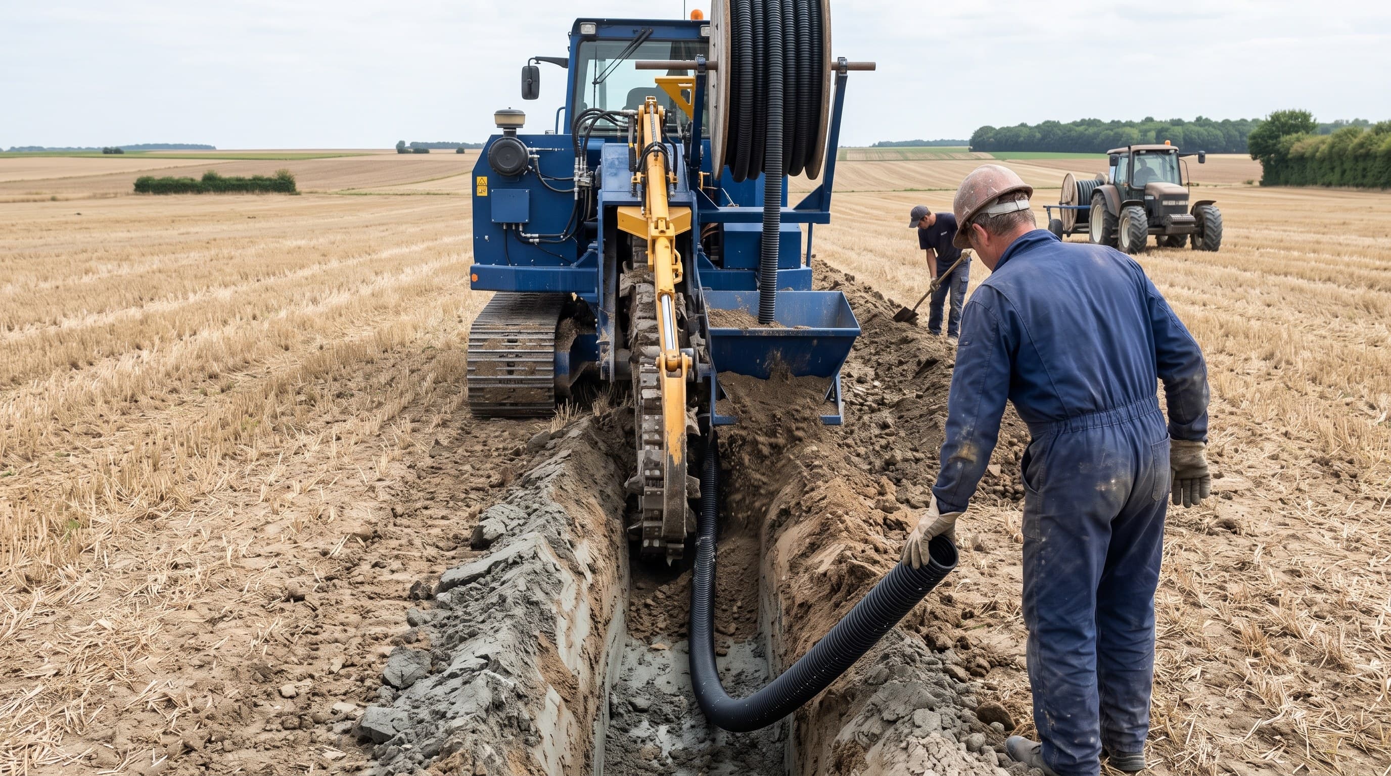 Pose de drains sur parcelles agricoles