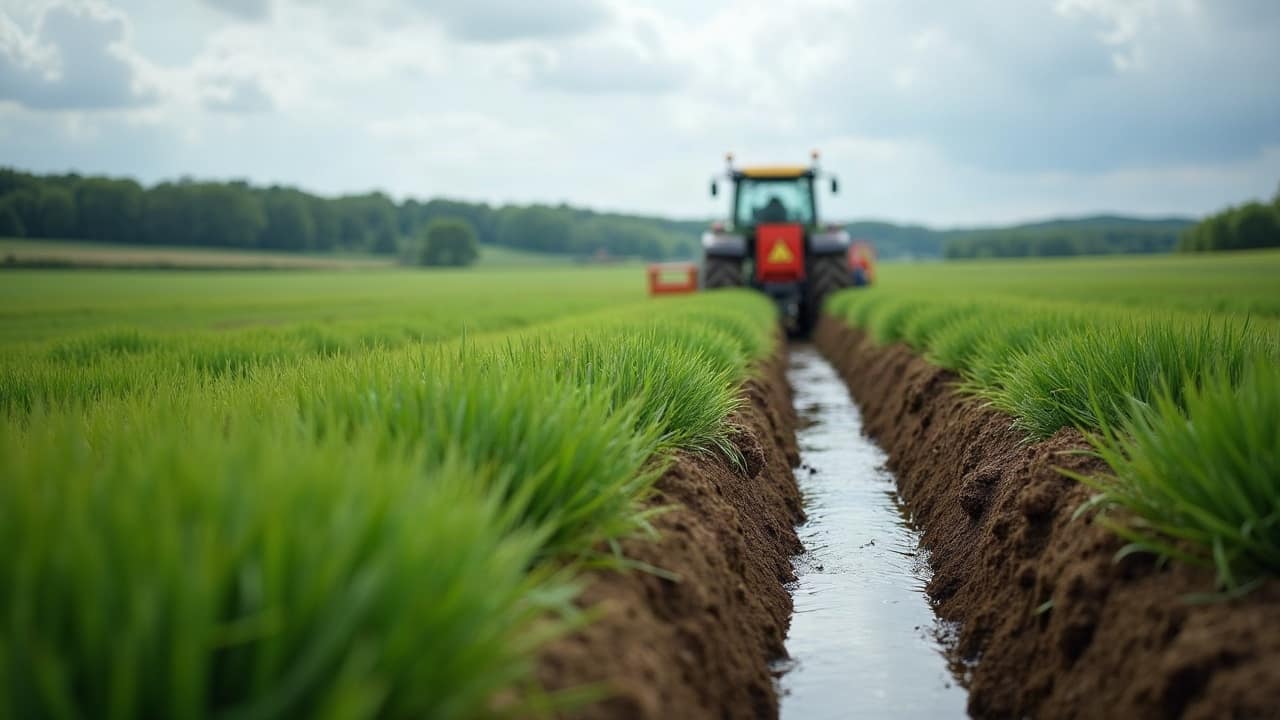 Regard d'inspection d'un réseau de drainage agricole ouvert pour vérification, Yonne