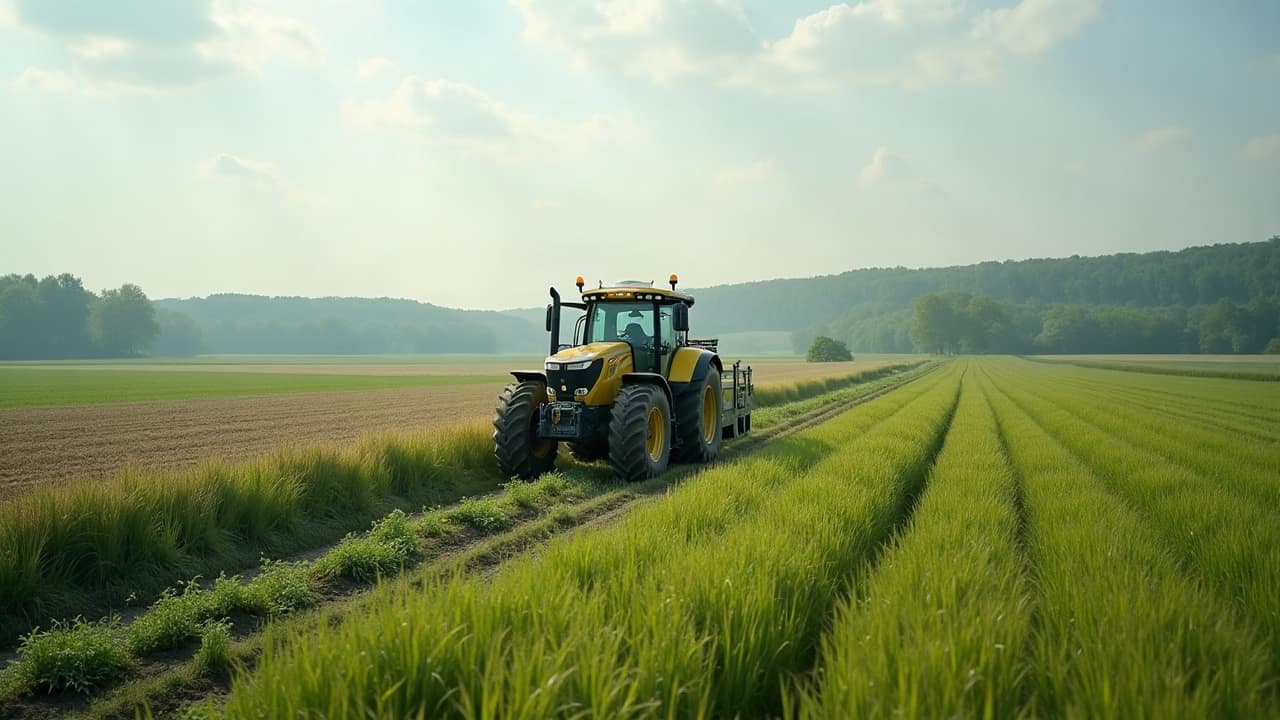Grande parcelle céréalière du Sénonais avec relevé de pente en cours, Yonne