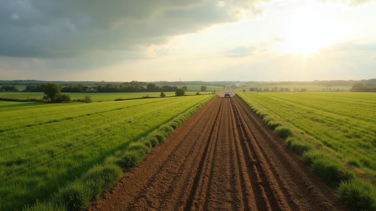 Tranchée ouverte dans un sol argileux compact avant la pose d'un drain agricole, Yonne